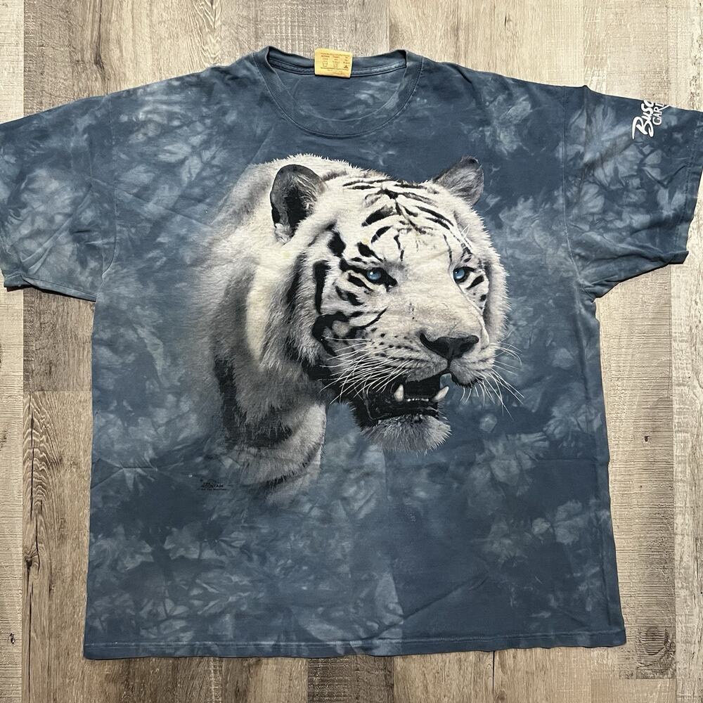 The Mountain VTG Blue Tie Dye White Tiger 1998 Busch Gardens T-Shirt Men's 2XL